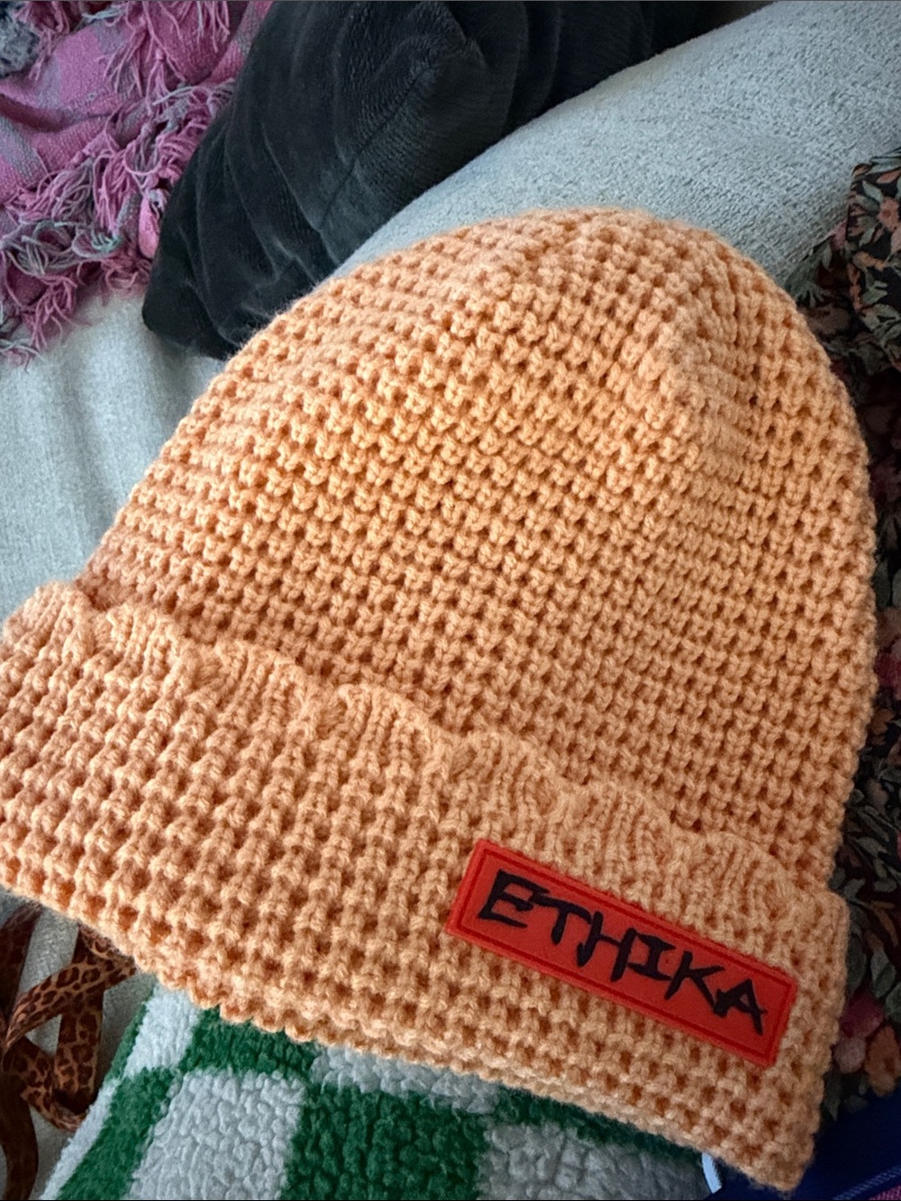 ethika Peach/Orange Knit Beanie with Branded Patch